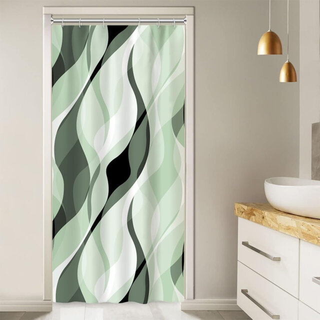 Pack of 1 Modern Abstract Striped Shower Curtain Set with Hooks