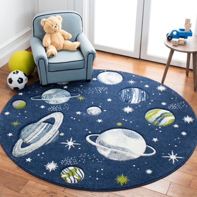 Carousel Kids Space Area Rug In Navy / Ivory