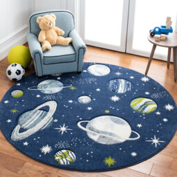 Carousel Kids Space Area Rug In Navy / Ivory