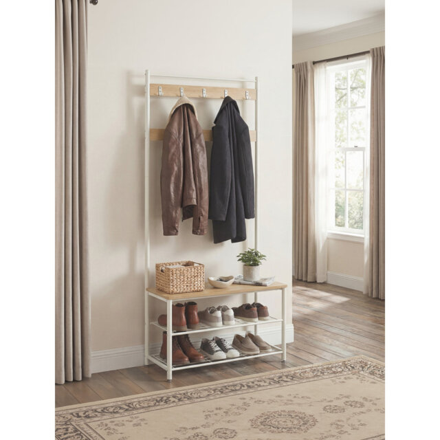 Coat Rack, Hall Tree with Shoe Storage Bench, 32 x 70 x 175 cm, Industrial