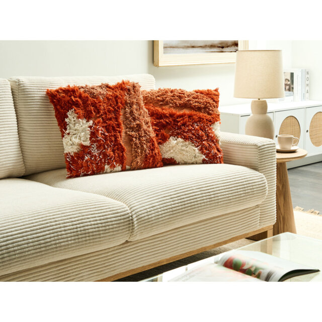 Set of 2 Decorative Cushions SAGENIA Cotton 45 x 45 cm Orange Abstract Pattern