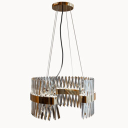 Barlina Crystal LED Chandelier- Modern LED Crystal Chandelier – Elegant Gold Flush Ceiling Light with Open Ring Pendant Design, Crystal Lamps for Livi