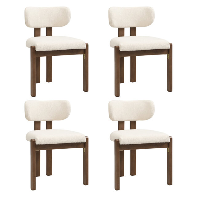 Set Of 2 Dining Chairs Beige Boucle With Solid Wood Legs Natural