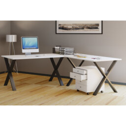 Edford L-Shaped Metal Base Writing Desk