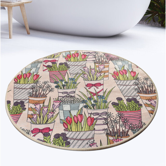 Beechmeadow Florida Shaggy Beige/Pink/Green Rug