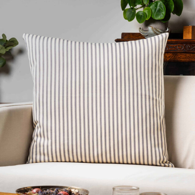 Ivory and Grey Nautical Ticking Cushion