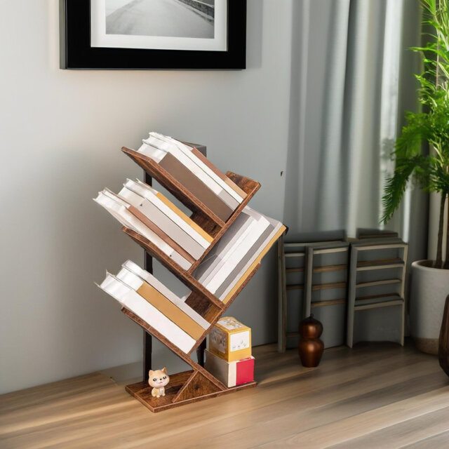 Moshier Wooden Bookcase Tree Shape Bookshelf Freestanding Living Room Home Furniture Rustic Industrial
