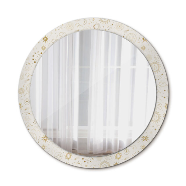 Huldar Round Glass Framed Wall Mounted Accent Mirror in Beige