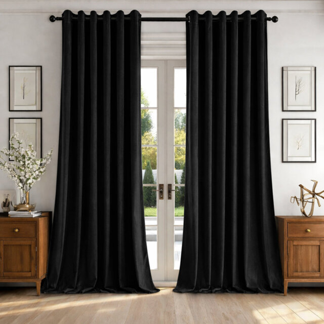 Alsey 100% Velvet Blackout Eyelet Ready Made Curtains & Drapes with matching Tie Backs