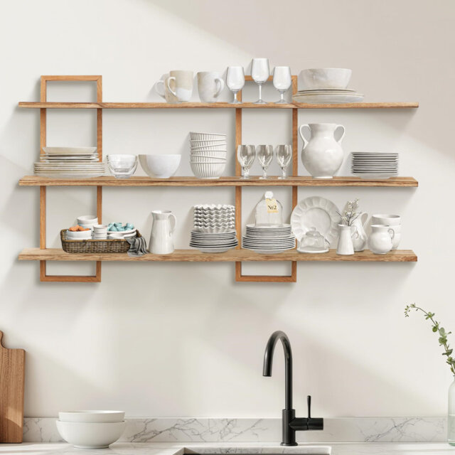 3 Tier, Oak Frame, Floating Shelves For Wall, Hanging Rustic Square Storage Shelf For Living Room, Bedroom, Black