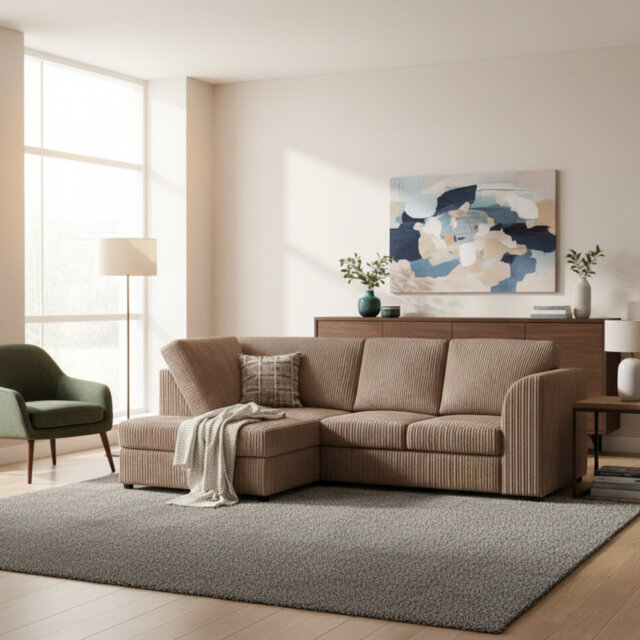 Jumbo Cord Hand Facing Corner Sofa With Footstool
