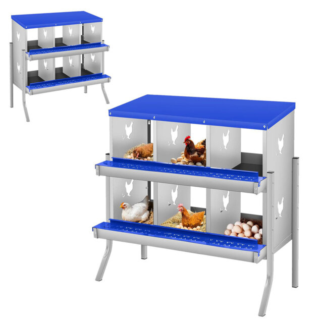 6-Compartment Metal Chicken Laying Nest – Easy-Clean Rolling Nest with Egg Tray, Sturdy Wall Bracket, Easy Assembly for Chicken Coop & Poultry Keeping