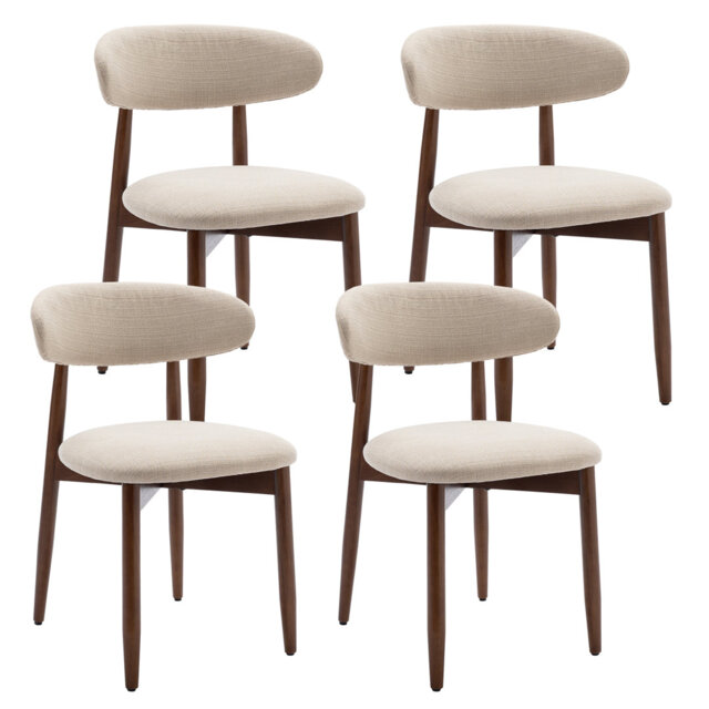 Modern Solid Wood Dining Chair, Upholstered Seat, Curved Ergonomic Backrest, Sturdy Frame Side Chair