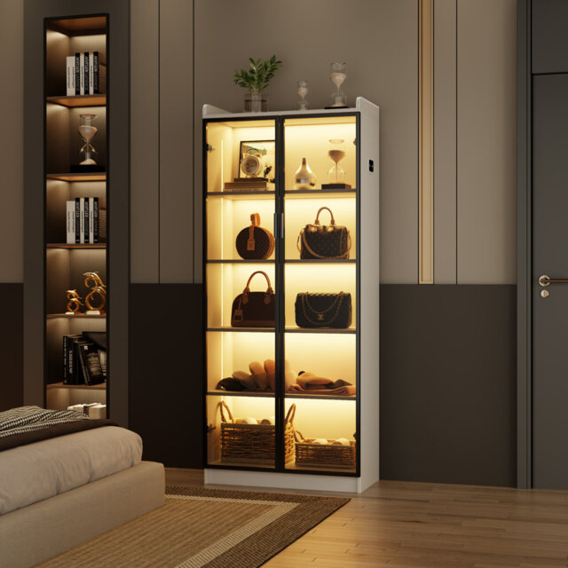 5-Tier Display Cabinet with 3 Color Led Lights and Human Sensor Function