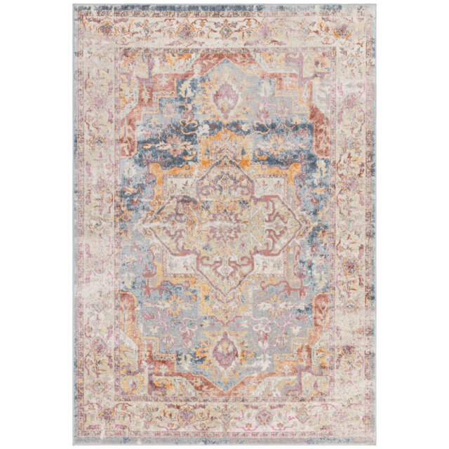 Fara Faded Persian Inspired Medallion Design Area Rug - Modern Vintage Geometric & Floral Style