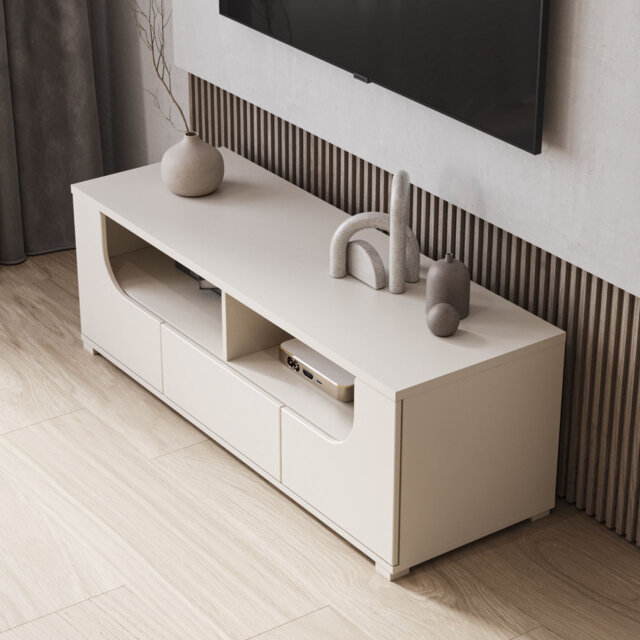 Valles Two-Door TV Cabinet with Drawer and Niches 130 cm Cashmere