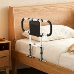 Bed Rail for Elderly, Foldable & Extendable Bedside Assist Rail with Side Handles & PU Handrail, Adjustable Height Carbon Steel Pipe Bedside Cane, Sen