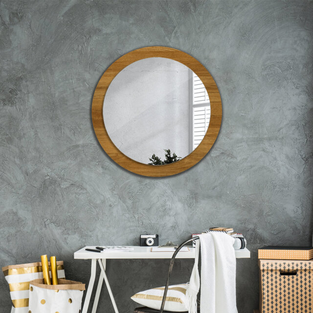 Huldar Round Glass Framed Wall Mounted Accent Mirror in Brown