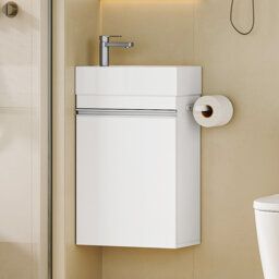 400 mm Bathroom Vanity Unit with Basin, Wall Mounted Vanity Bathroom Unit, Soft Close Single Door, Floating Under Sink and Vanity Unit for Compact Spa