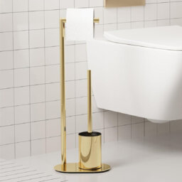 Free Standing Toilet Brush And Paper Holder Set,Stainless Steel,Polished Finish,Gold