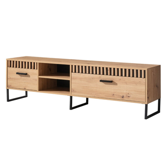 """Melle 7"" TV stand, 1 decorative strip-MDF slats-Artisan oak/Black matt, 1 decorative strip-Black matt, Artisan oak/Black matt color"