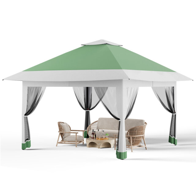 13x13FT Pop-Up Outdoor Gazebo Canopy, Double Vented Roof, Adjustable Height, Portable Pavilion with Mosquito Netting, Mesh Curtains for Backyard, Gard