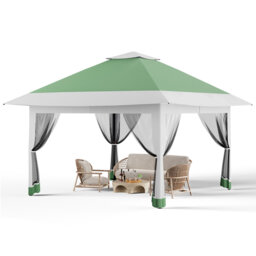 13x13FT Pop-Up Outdoor Gazebo Canopy, Double Vented Roof, Adjustable Height, Portable Pavilion with Mosquito Netting, Mesh Curtains for Backyard, Gard