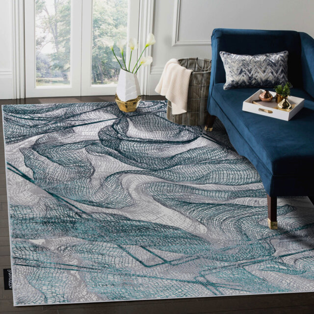 Modern de Luxe rug for the living room, bedroom, mesh - textured gray / green