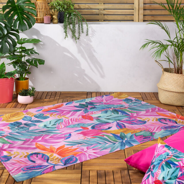 Psychedelic Jungle Floral 120cm X 170cm Pink Indoor / Outdoor Area Rug