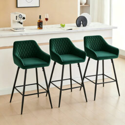 Upholstered Bar Stools  with Armrests & Diamond Tufting