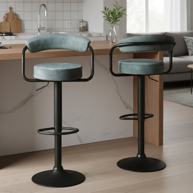 Swivel Upholstered Adjustable Height Counter Stool with Metal Frame