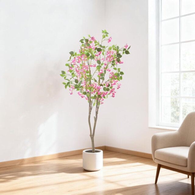 5FT Pink Artificial Bougainvillea Tree, Tall Faux Blossom Plant in Pot, Large Fake Pink Flowers Potted, Wedding Decor Artificial Flowers for Outdoors