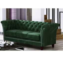 Chesterfield  Sofa 3 Seater Made of Velvet Fabric with Solid Wood Legs