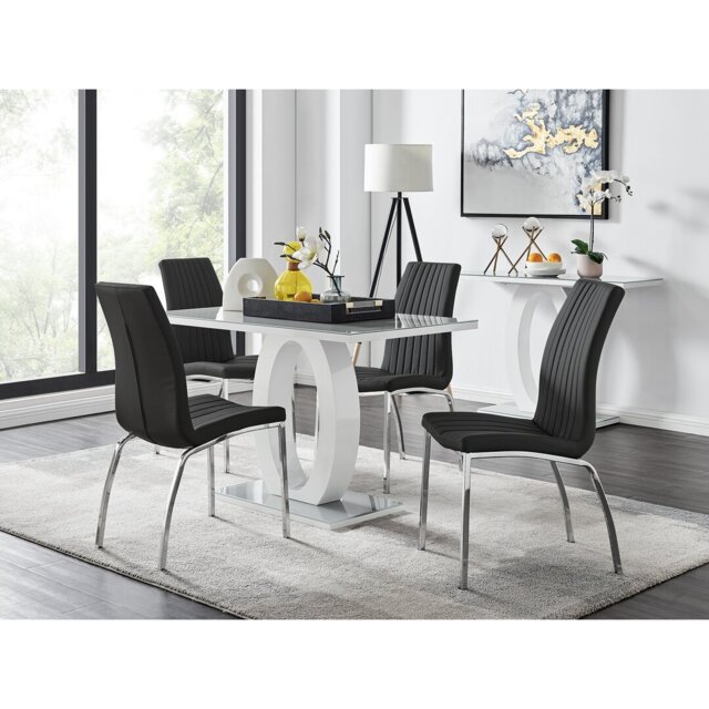 Scottsmoor Modern High Gloss & Glass Dining Table Set - 4 Soft Touch Faux Leather Dining Chairs