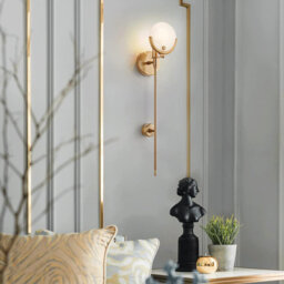 Shannon - Modern Art Deco Wall Light-e14 Bulb-Modern Gold Iron & Glass Spherical Pendant Light – E14 Bulb Base, Round Design