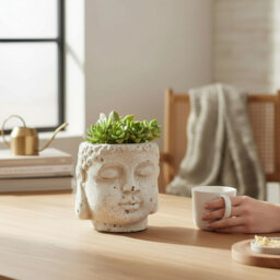 Stone Effect Buddha Head Statue - Hand-Finished Cement Sculpture for Indoor & Outdoor Home and Garden Décor