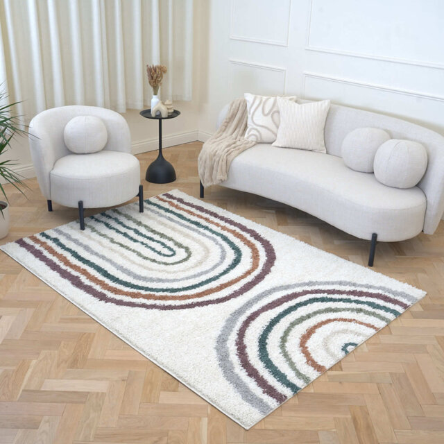 Moodi Modern Shaggy Area Rug Abstract Line Design