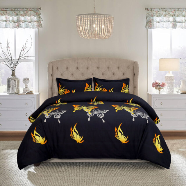 Aspire Homeware Golden Butterfly 3D Duvet Complete Set With Pillowcases & Fitted Sheet