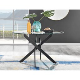 Tierra Modern Chrome Metal & Glass Round Dining Table Set with 6 Quilted Faux Leather Chairs
