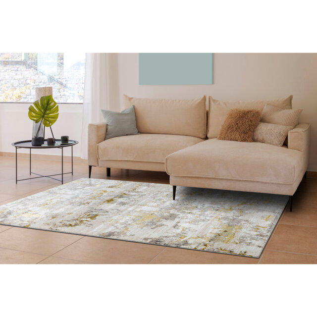 Cream / Gold Rug - Abstraction, modern, structural