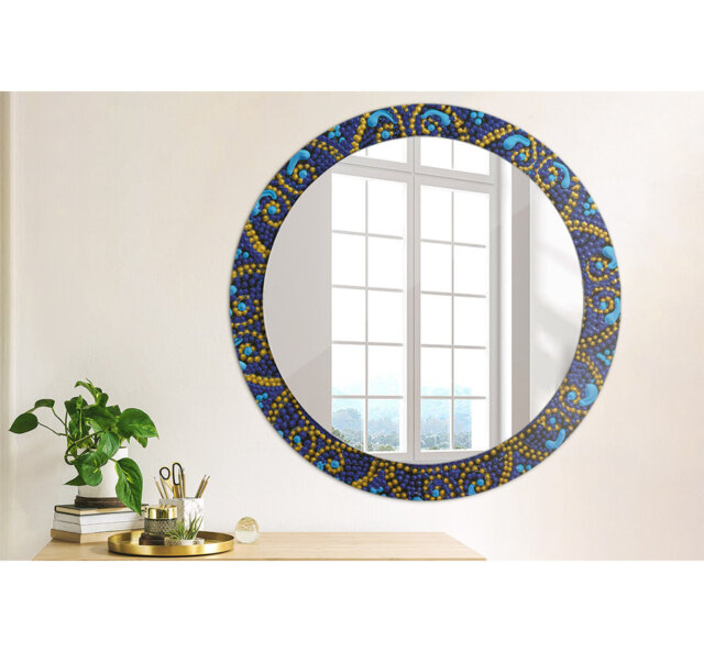 Huldar Round Glass Framed Wall Mounted Accent Mirror in Purple/Blue/Yellow