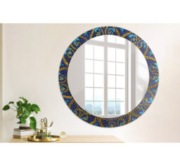 Huldar Round Glass Framed Wall Mounted Accent Mirror in Purple/Blue/Yellow