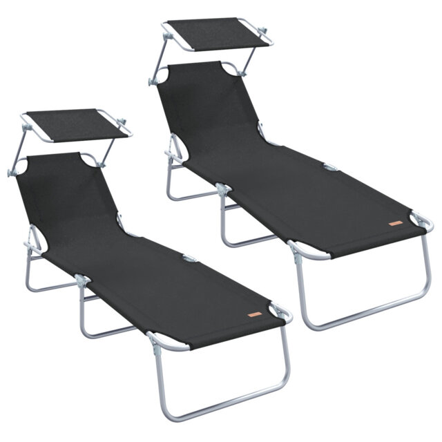 vidaXL Folding Sun Lounger with Canopy Outdoor Daybed Sunbed Steel and Fabric