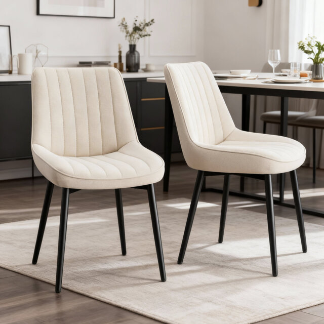 Modern Dining Chairs, Crossed Metal Legs, Easy-Clean Tech Fabric, Adjustable Non-Slip Feet