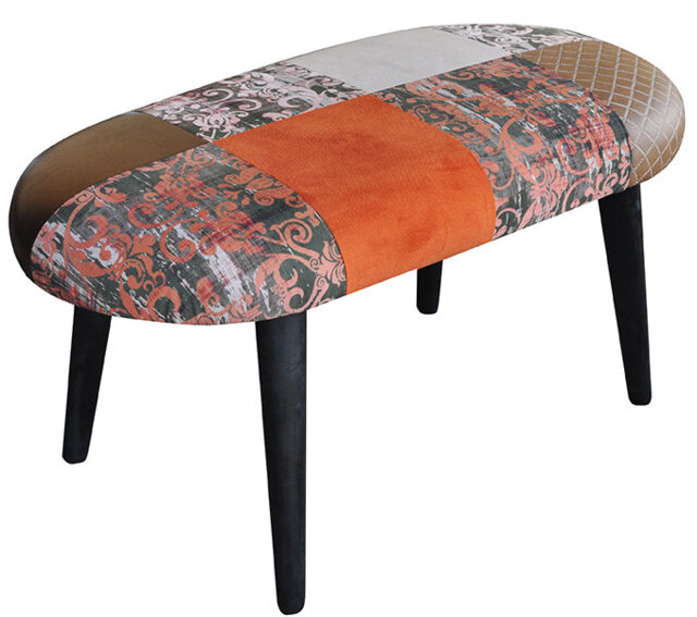 Patchwork Polyester Blend Upholstered Bench