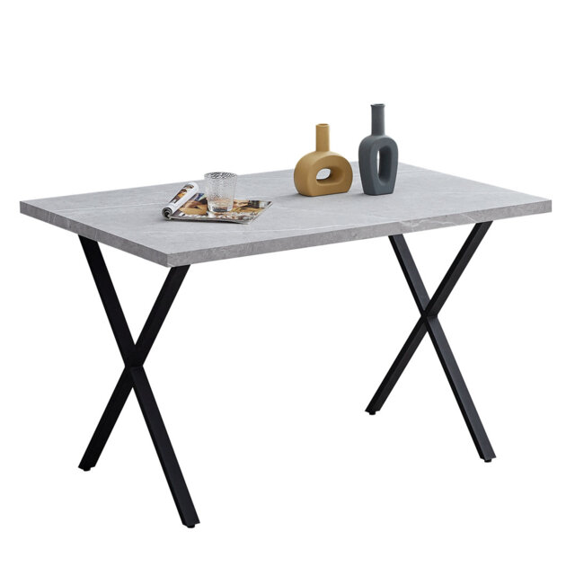 140Cm Dining Table,  Industrial Rectangle Kitchen Eating Table With X-Crossed Metal Leg
