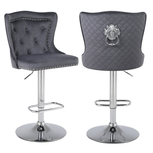 Swivel Velvet Counter Height Bar Stools With Lion Head Pull Ring For Kitchen Island