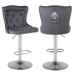 Swivel Velvet Counter Height Bar Stools With Lion Head Pull Ring For Kitchen Island