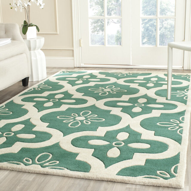 Tennille Handmade Tufted Wool Teal/Ivory Rug