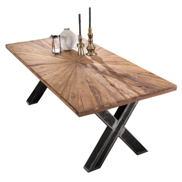 Irizarry Teak Solid Wood Top Metal Base Dining Table